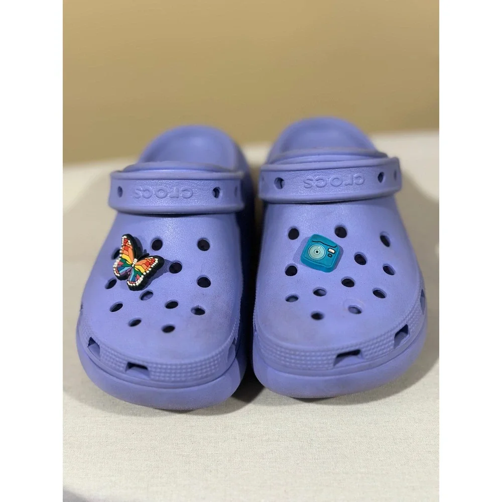 Crocs Kids Classic Cutie Platform Clog Purple Size 13 C Butterfly Jibbitz Shoes